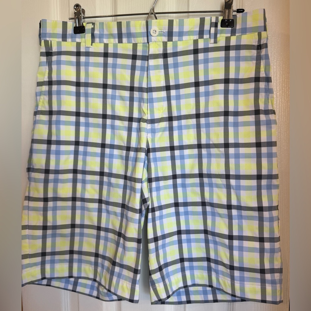 New Nike Golf Men's Plaid Shorts - Blue Black White and Yellow 33W